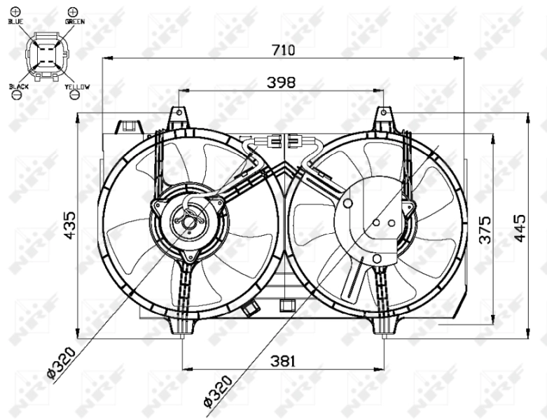 Ventilador elétrico de esfriamento montado (motor + roda de aletas) para Nissan Primera  P12