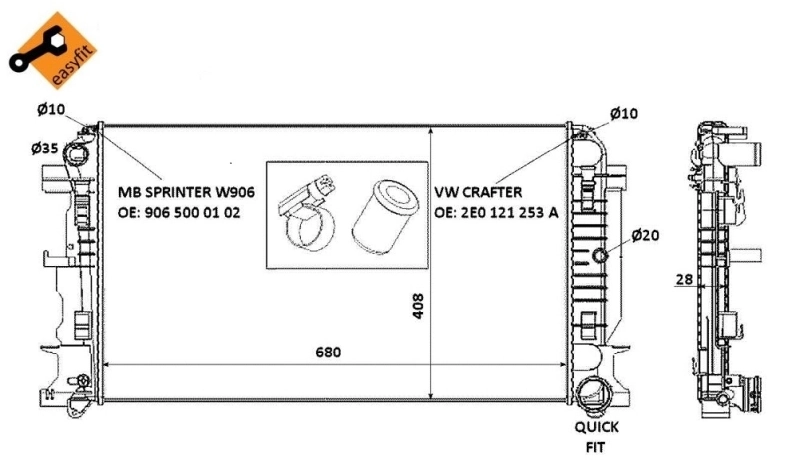 Radiador de esfriamento de motor 53885 NRF