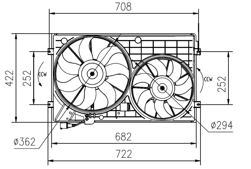 Difusor do radiador de esfriamento, montado com motor e roda de aletas 47394 NRF