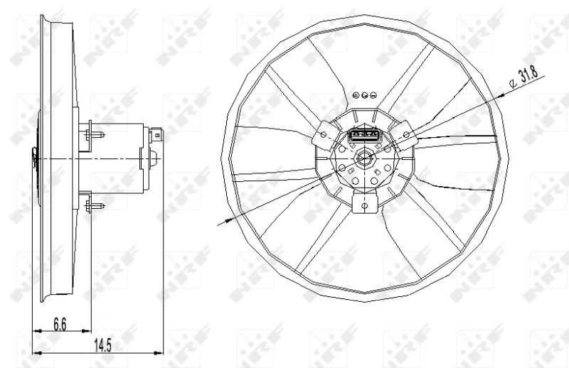 47402 NRF Ventilador elétrico de esfriamento montado (motor + roda de aletas)