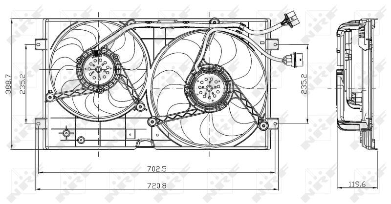 47403 NRF Difusor do radiador de esfriamento, montado com motor e roda de aletas