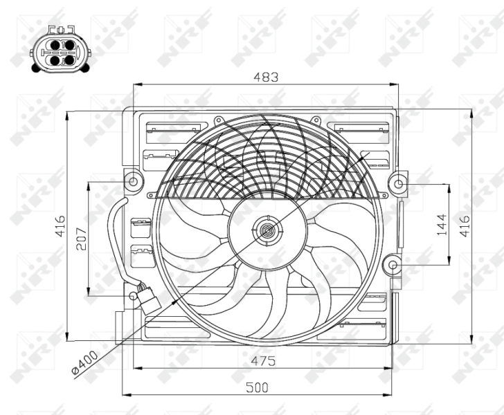 47214 NRF Difusor do radiador de esfriamento, montado com motor e roda de aletas