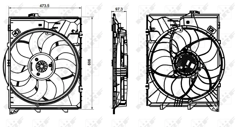 47863 NRF Difusor do radiador de esfriamento, montado com motor e roda de aletas