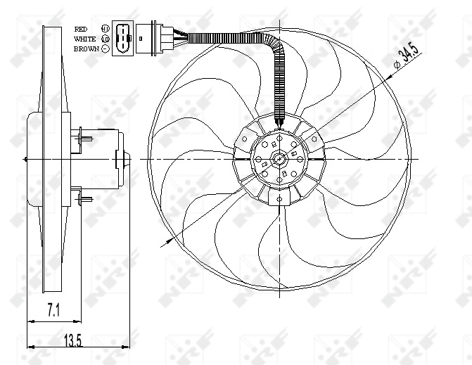 47397 NRF Ventilador elétrico de esfriamento montado (motor + roda de aletas)