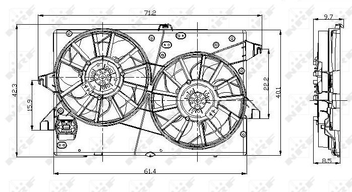 47003 NRF Difusor do radiador de esfriamento, montado com motor e roda de aletas
