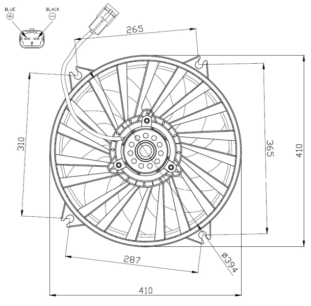 Ventilador elétrico de esfriamento montado (motor + roda de aletas) Vemo V22010001