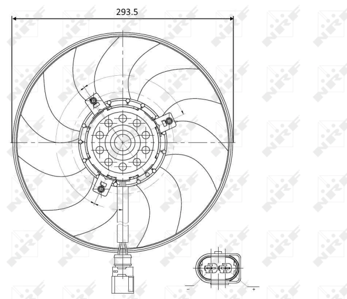 47395 NRF Ventilador elétrico de esfriamento montado (motor + roda de aletas) direito