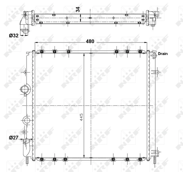 Radiador de esfriamento de motor 58075 NRF