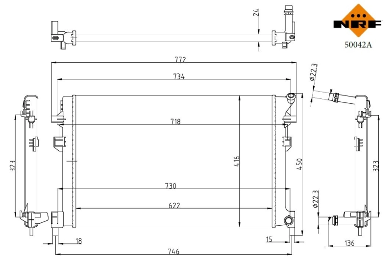 Radiador de esfriamento de motor 50042A NRF