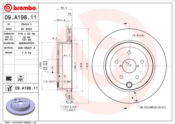 Disco do freio traseiro 26700FG010 Subaru