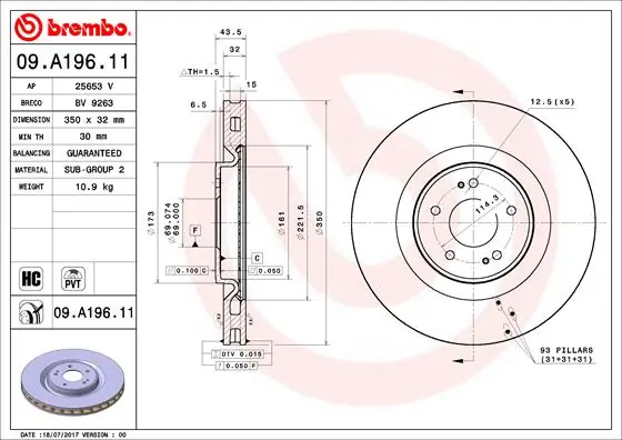 Disco do freio dianteiro 4615A023 Mitsubishi