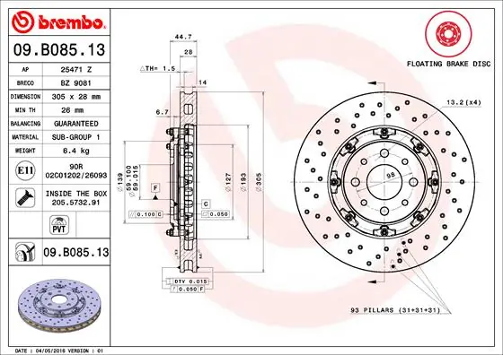 51885455 Fiat/Alfa/Lancia Disco do freio dianteiro