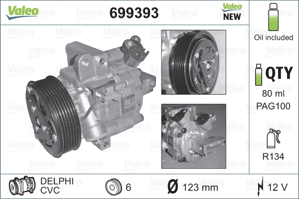 Compressor de aparelho de ar condicionado VALEO 699393 preço, a partir de 372,22 USD