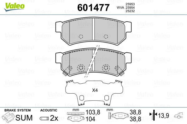  Sapatas do freio traseiras de disco Chevrolet Spark (Matiz) hatchback (M300) (2010 - 2026) 