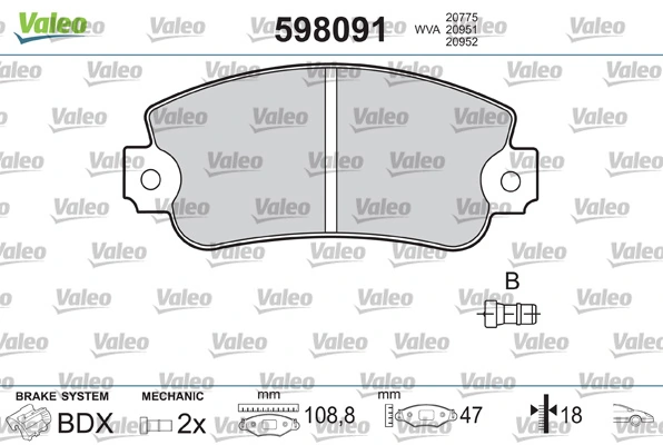 598091 VALEO Sapatas do freio dianteiras de disco