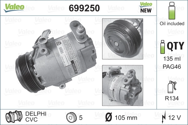 Compressor de aparelho de ar condicionado VALEO 699250 preço, a partir de 294,85 USD
