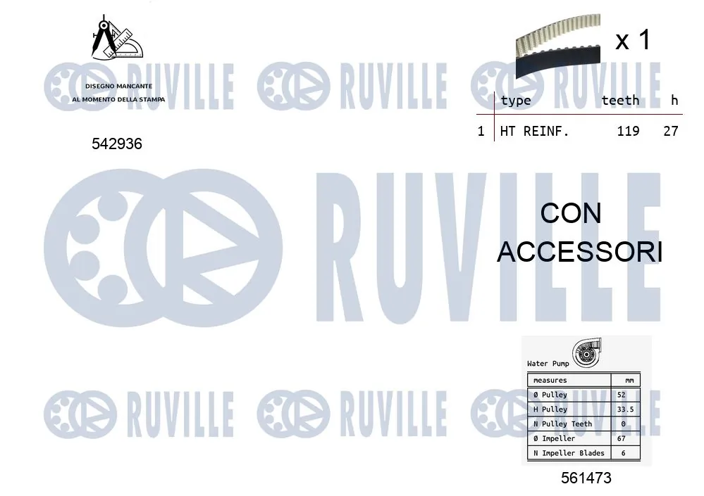 5505011 Ruville Correia do mecanismo de distribuição de gás, kit