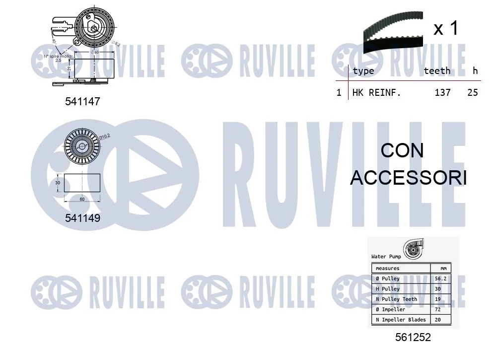 5500581 Ruville Correia do mecanismo de distribuição de gás, kit