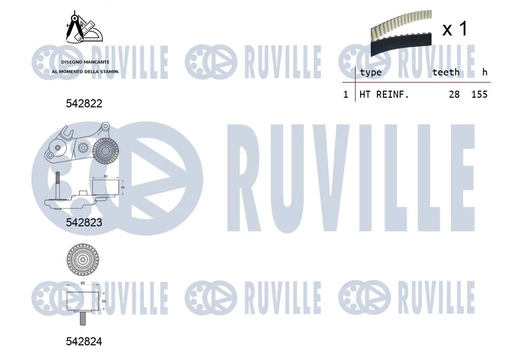 550502 Ruville Correia do mecanismo de distribuição de gás, kit
