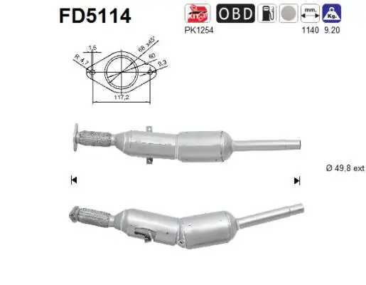 Filtro de partículas do sistema dos gases de escape para Renault Kangoo KW0, KW1