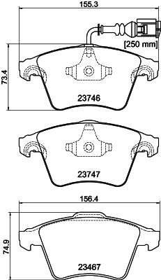 Sapatas do freio dianteiras de disco Volkswagen Multivan T5 7HM, 7HN, 7HF, 7EF, 7EM, 7EN