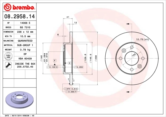Disco do freio dianteiro para Renault 9  L42