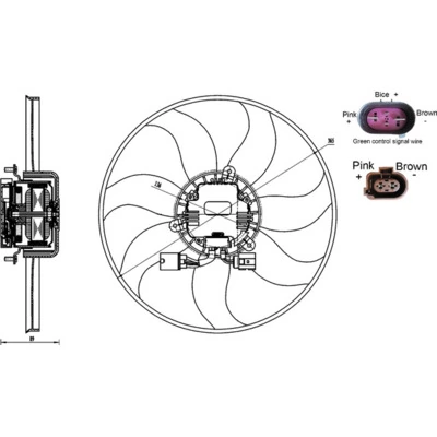 Ventilador elétrico de esfriamento montado (motor + roda de aletas) esquerdo CFF170000S Mahle Original