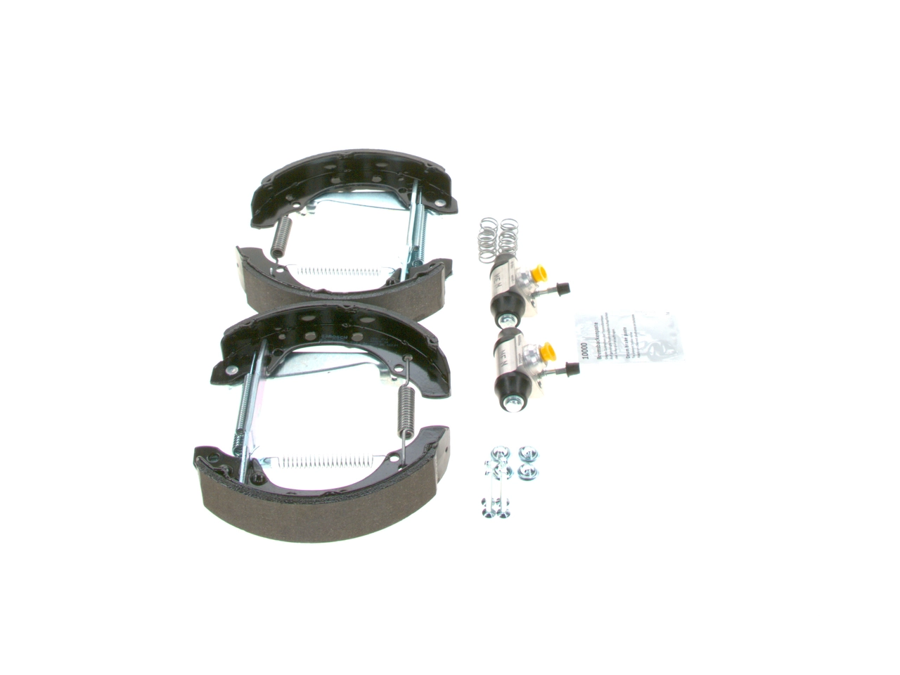 0204114546 Bosch Sapatas do freio traseiras de tambor, montadas com cilindros, kit