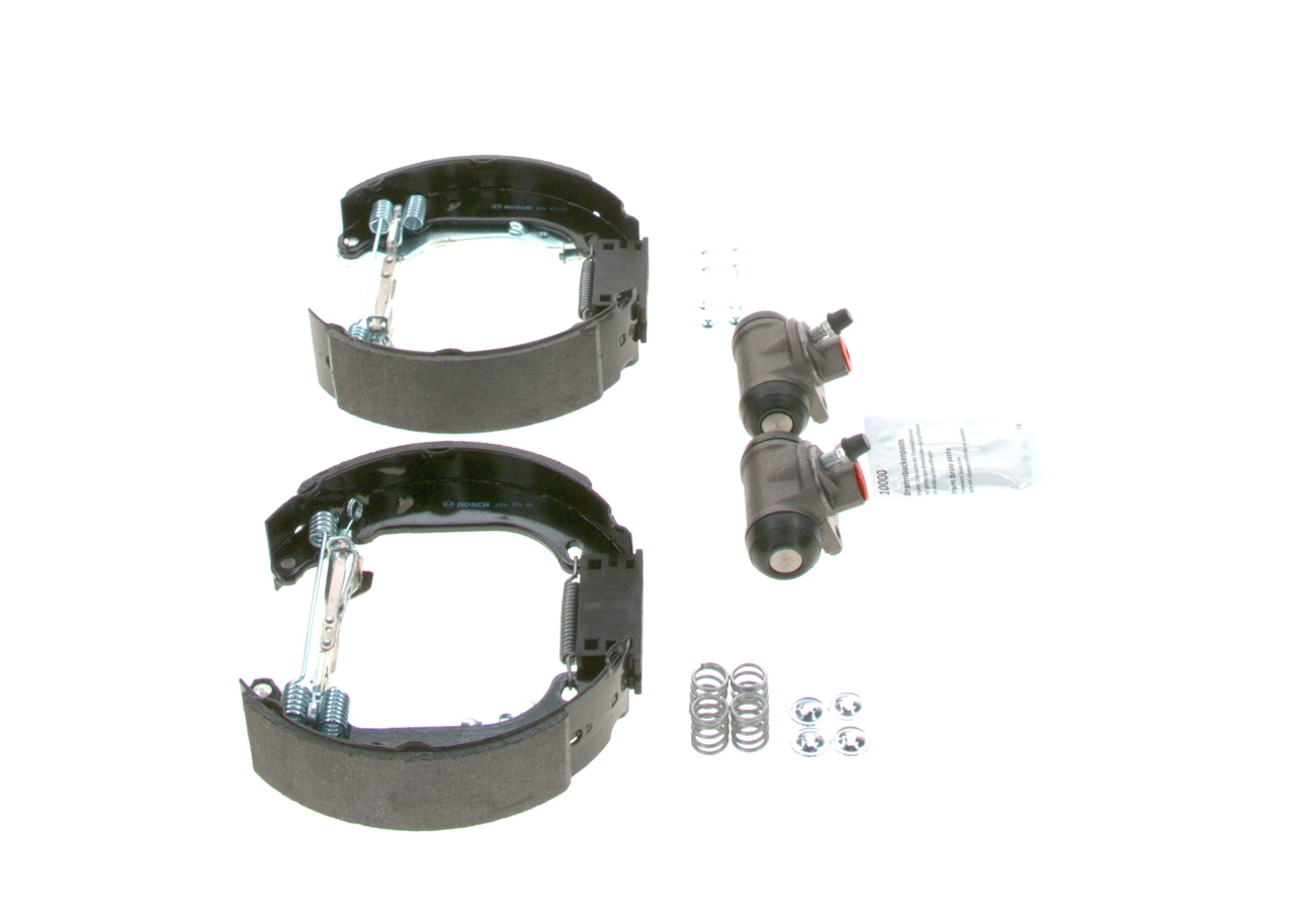 Compre 0204114073 Bosch Sapatas do freio traseiras de tambor, montadas com cilindros, kit