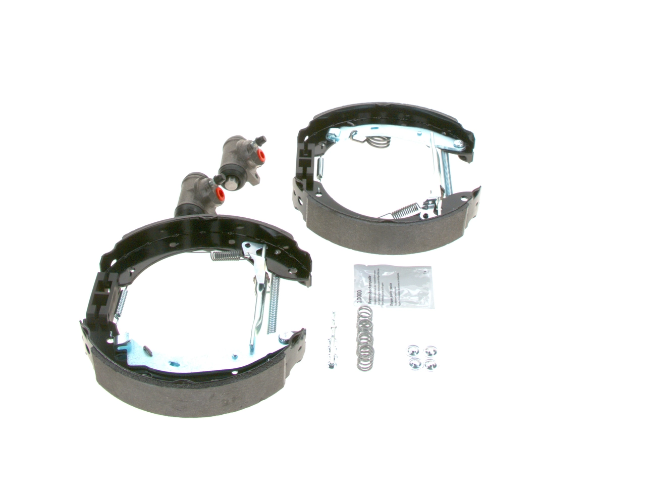 0204114556 Bosch Sapatas do freio traseiras de tambor, montadas com cilindros, kit
