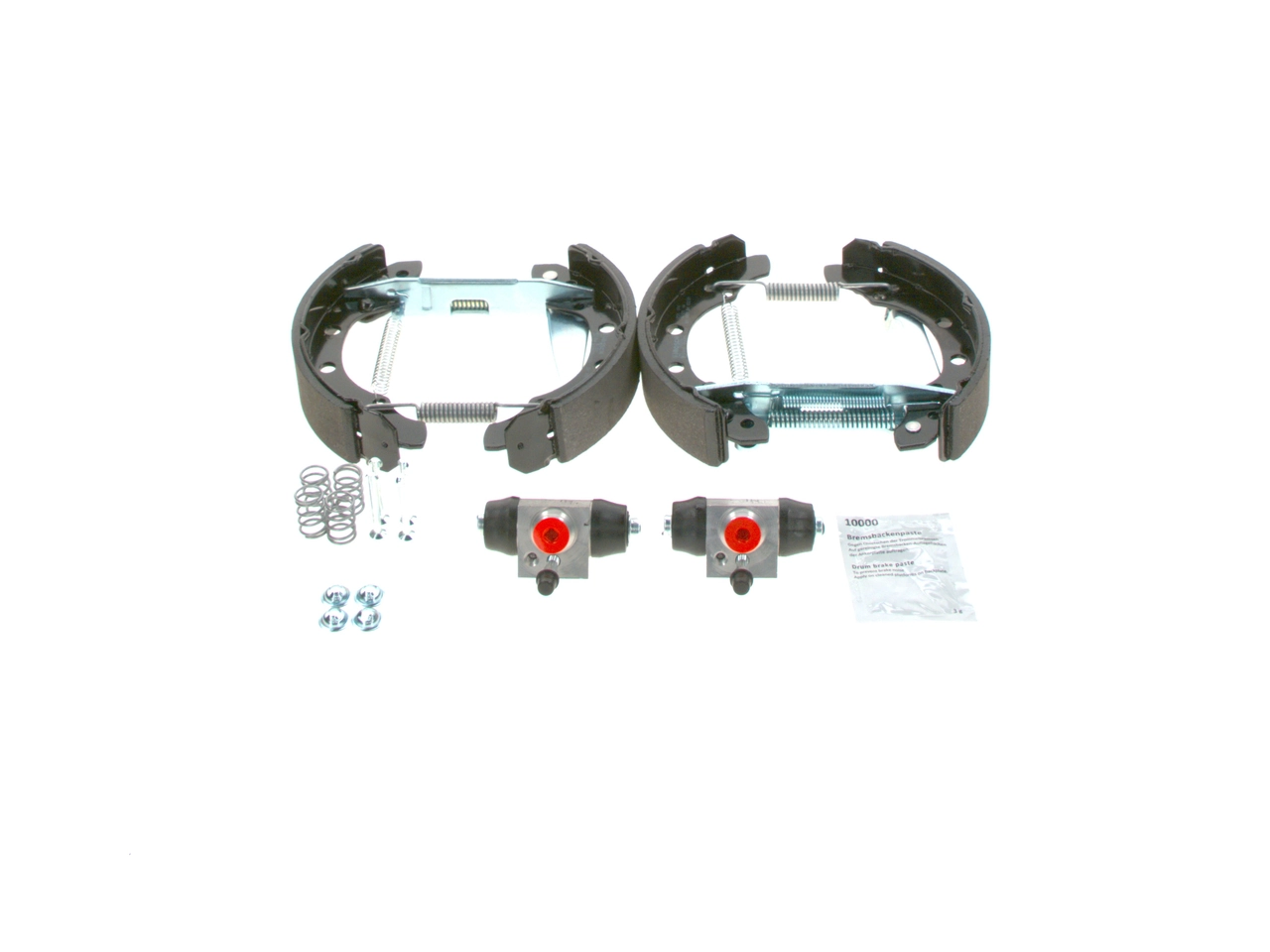 Compre 0204114579 Bosch Sapatas do freio traseiras de tambor, montadas com cilindros, kit