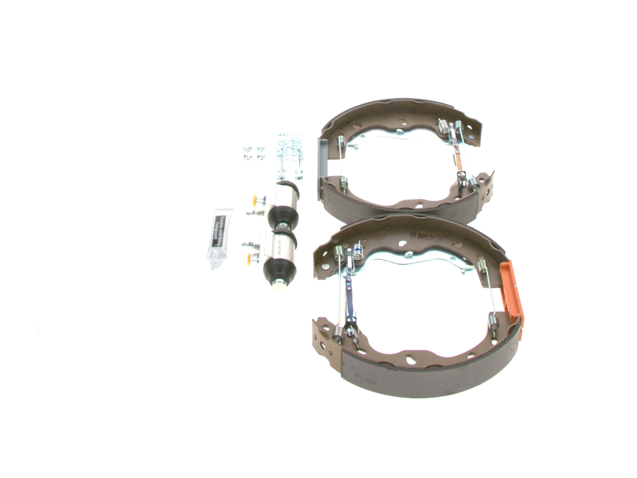 0204114678 Bosch Sapatas do freio traseiras de tambor, montadas com cilindros, kit