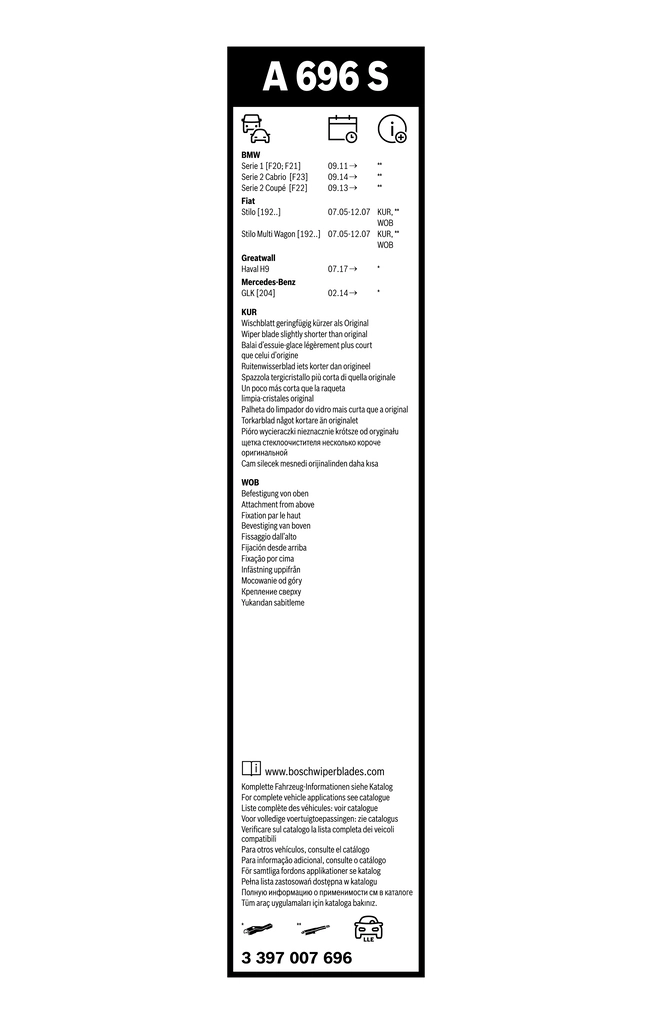 Limpa-pára-brisas do pára-brisas, kit de 2 un. Bosch 3397007696 preço, a partir de 25,02 USD