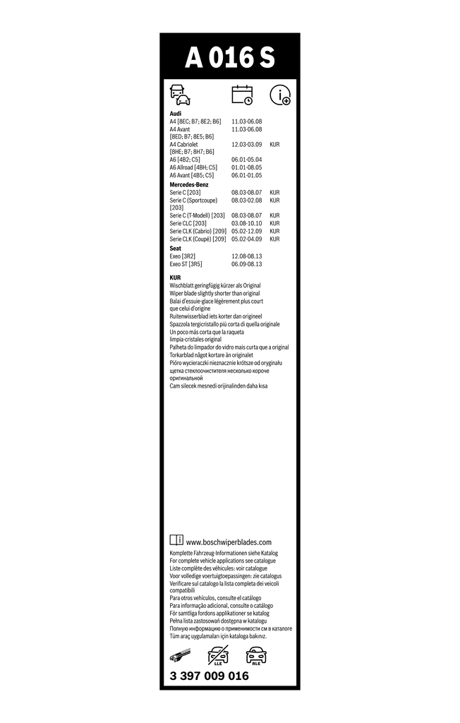 Limpa-pára-brisas do pára-brisas de condutor Bosch 3397009016 preço, a partir de 25,30 USD