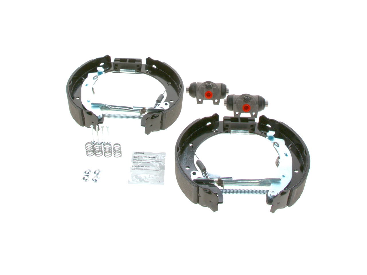 Compre 0204114556 Bosch Sapatas do freio traseiras de tambor, montadas com cilindros, kit
