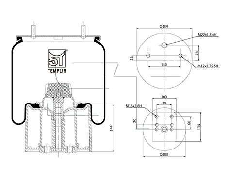 0542943210 BPW Coxim pneumático (suspensão de lâminas pneumática) do eixo