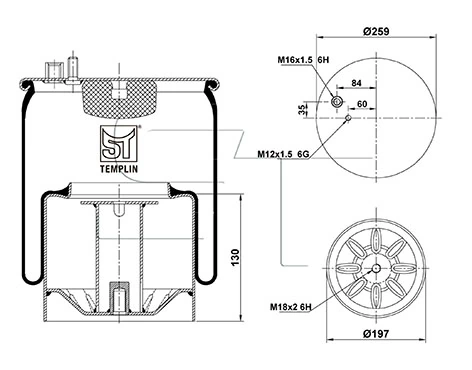 Coxim pneumático (suspensão de lâminas pneumática) do eixo MAN 81436010175