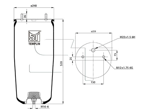 Coxim pneumático (suspensão de lâminas pneumática) do eixo KG941NC Kraftiger
