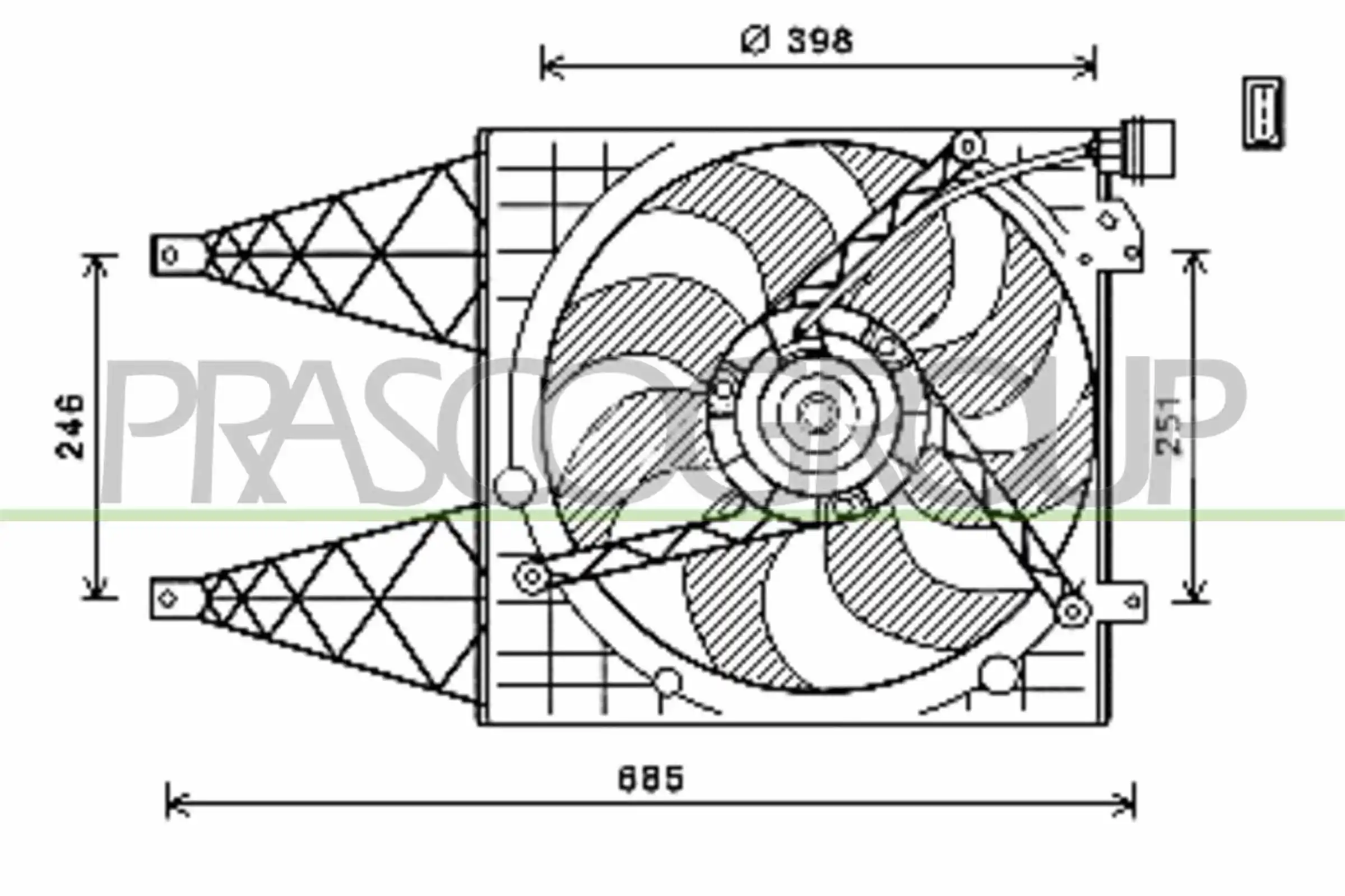 Ventilador elétrico de esfriamento montado (motor + roda de aletas) Skoda Fabia II 5J5, 545