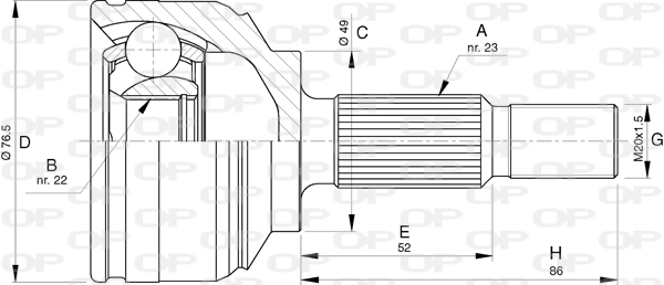 Junta homocinética externa dianteira para Dacia Logan L8_