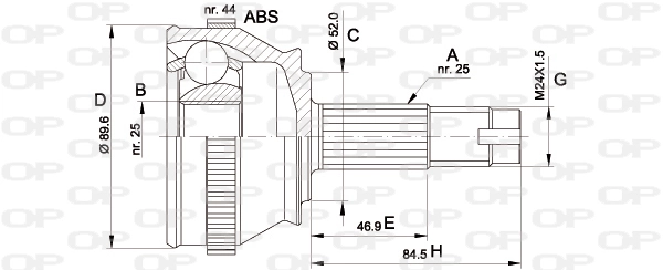 Junta homocinética externa dianteira para Alfa Romeo 33  907A