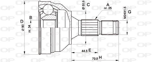 Junta homocinética externa dianteira para Peugeot 405 II 4B