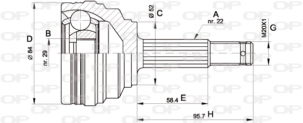 Junta homocinética externa dianteira 96257804 GSP