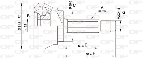 Junta homocinética externa dianteira para Ford Escort III GAA, AWA, ABFT, AVA