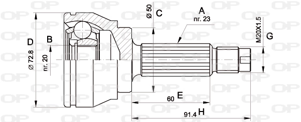 Junta homocinética externa dianteira Ford Fiesta Mk1 GBFT