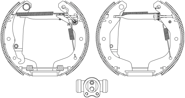  Sapatas do freio traseiras de tambor, montadas com cilindros, kit Daewoo Nubira I hatchback (J10, J15) (1997 - 2001) I