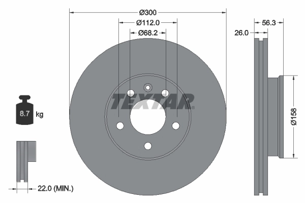 Disco do freio dianteiro para Volkswagen Transporter 70B, 70C, 7DB, 7DK, 70J, 70K, 7DC, 7DJ
