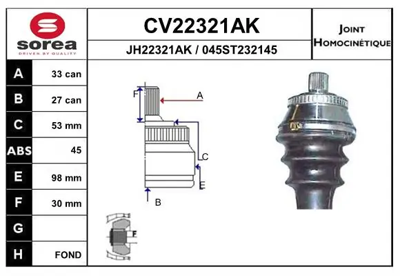 Junta homocinética externa dianteira para Audi A4 B5 8D2