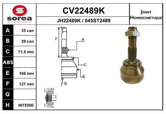  Junta homocinética externa dianteira Citroen Jumper сaixa (250) (2006 - 2026) 