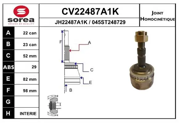 Junta homocinética externa dianteira para Opel Meriva A 